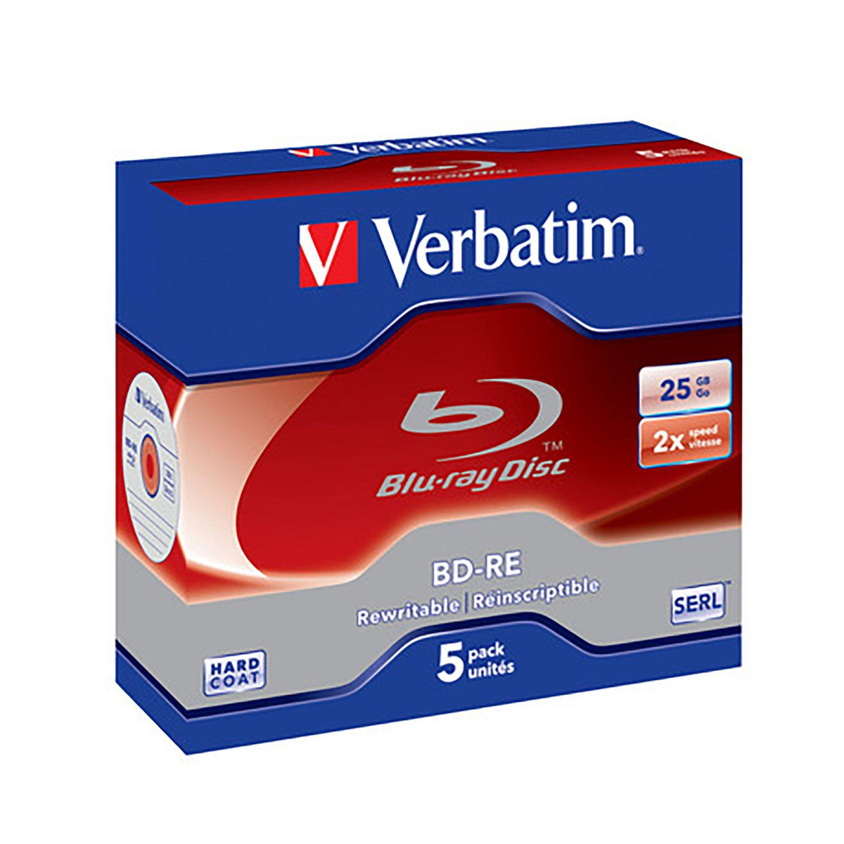 Verbatim Blu-ray BD-RE SL 25GB Branded - Standard Case (5 Pack