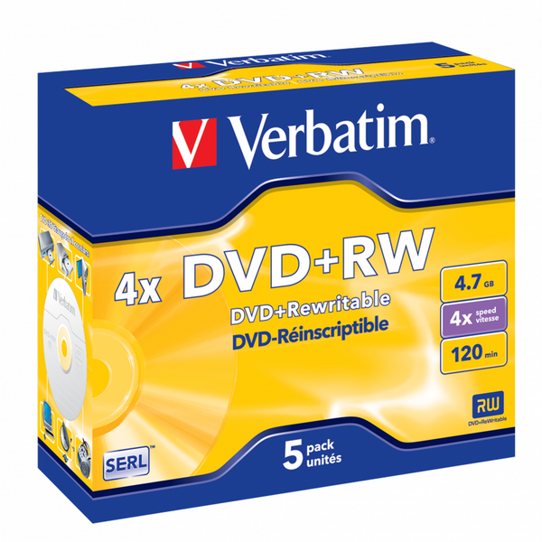 Verbatim DVD+RW 4.7GB Branded - Standard Case (5 Pack)