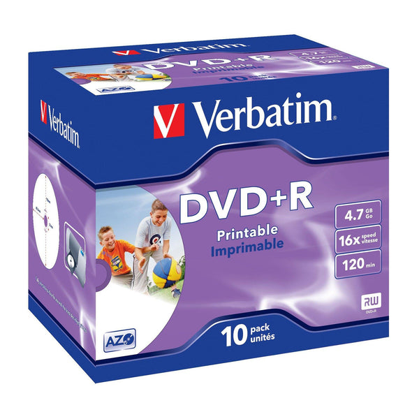 Verbatim DVD+R 4.7GB Inkjet Printable - Standard Case (10 Pack)