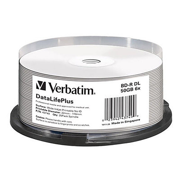 Verbatim Blu-ray BD-R DL 50GB Printable - 25 Cakebox