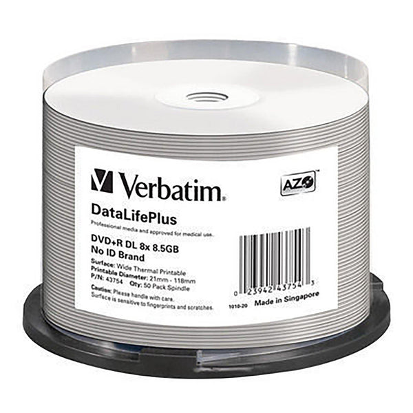 Verbatim DVD+R DL 8.5GB Thermal Printable - 50 Cakebox